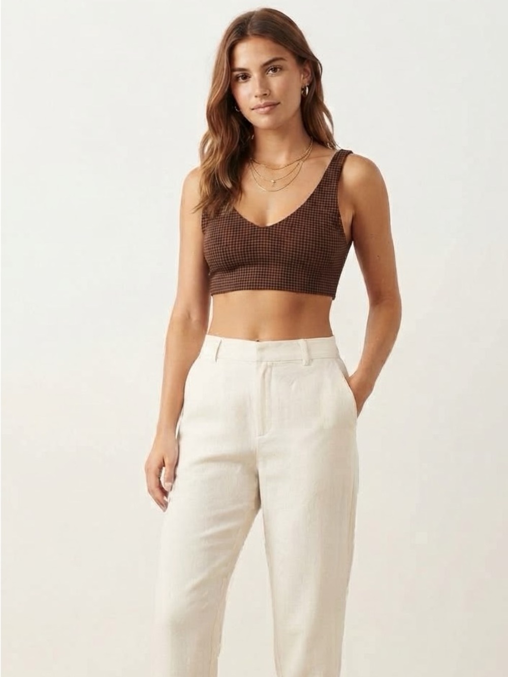 Aerie Brown Houndstooth Bralette Size Medium